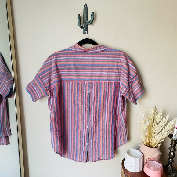 Madewell Courier Button-Back Shirt in Rainbow Stripe - Picture 7 of 8